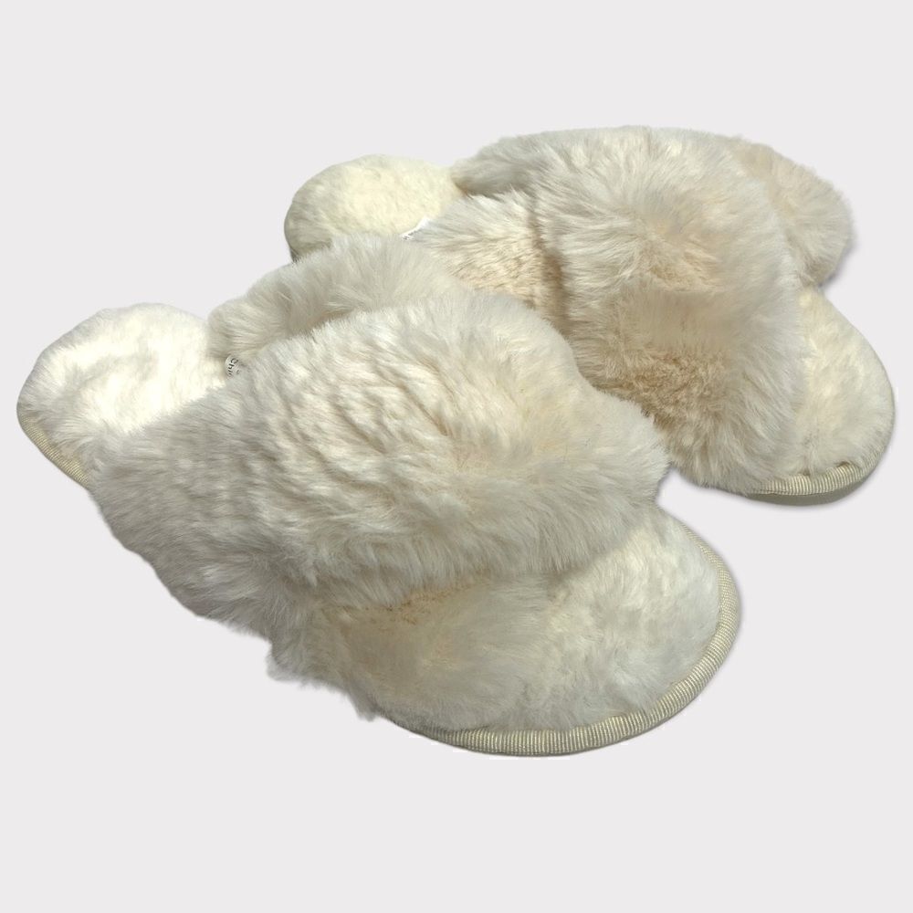 Cozy Girl Crossband Cream Slippers Super Soft New